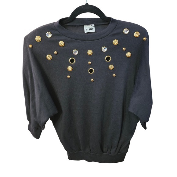 Vintage Flirt‎ USA Embellished Studded Rhinestone Cutout Top - Picture 2 of 6